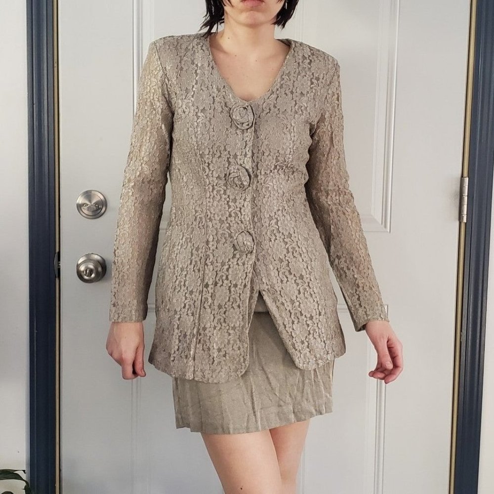 90s Gray Lace‎ Mini Dress